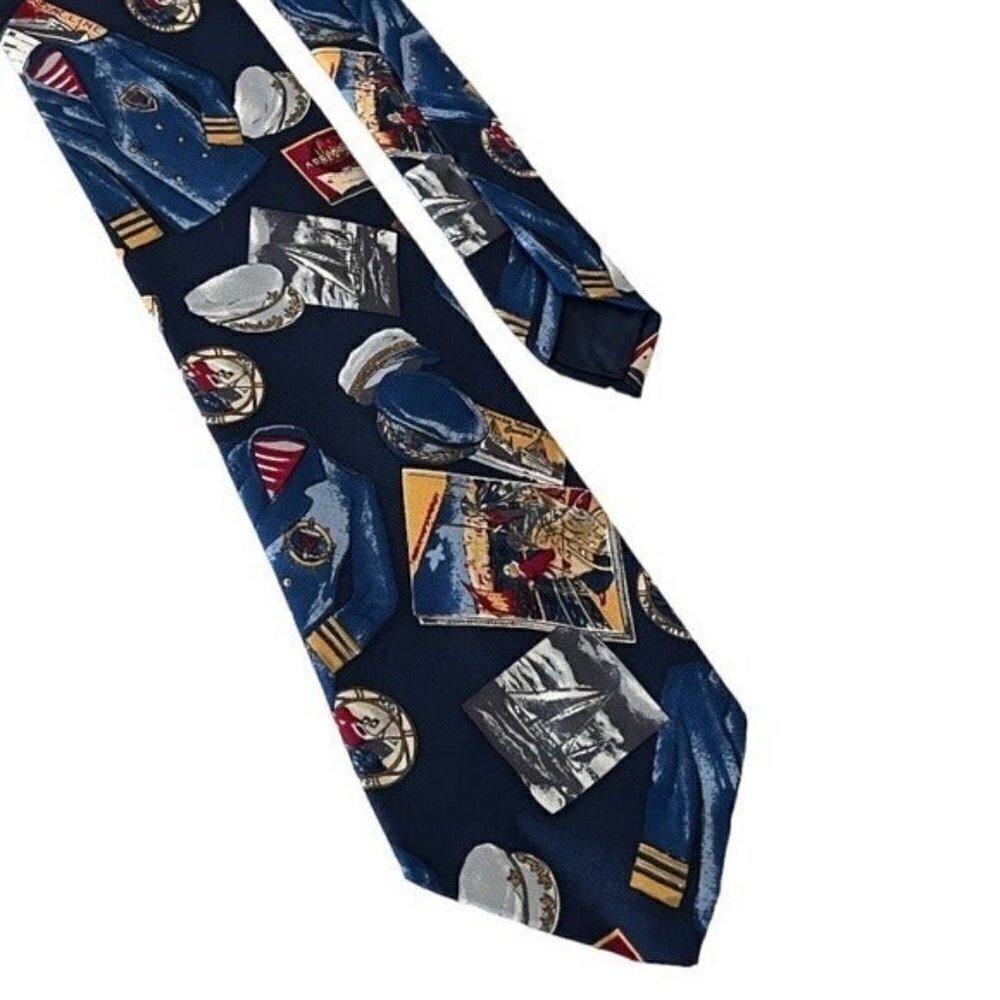 BROOKS BROTHERS Men’s 3.5” Nautical Sailor Navy Themed Silk Tie